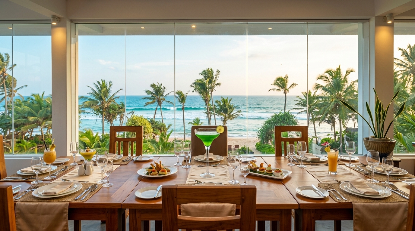 Beachfront dining at Sunset Sands Hotel